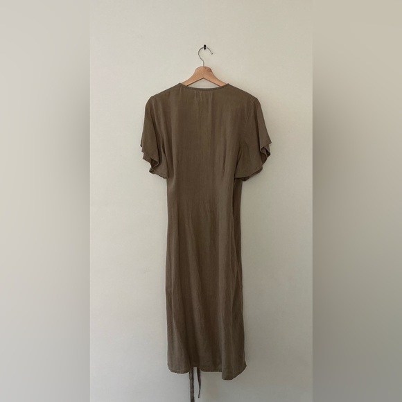 ZII ROPA LOUIE LINEN WRAP MIDI DRESS IN KHAKI SIZE S - Picture 6 of 8